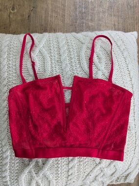 Victoria's Secret Red Lace Corset Style Sheer Bra Size Medium